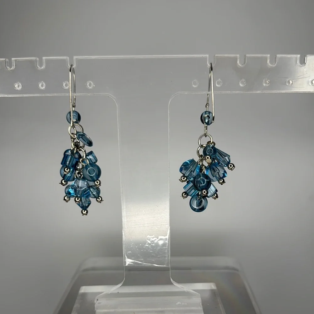 Blue and Silver Cascading Crystal Earrings - Picture 4 of 4
